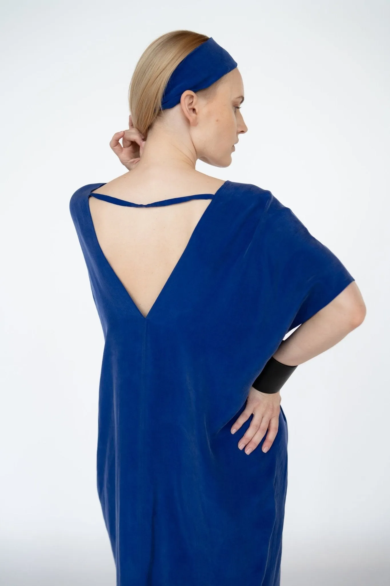 Royal Blue Cupro Kaftan Dress/ one size/Zero Waste