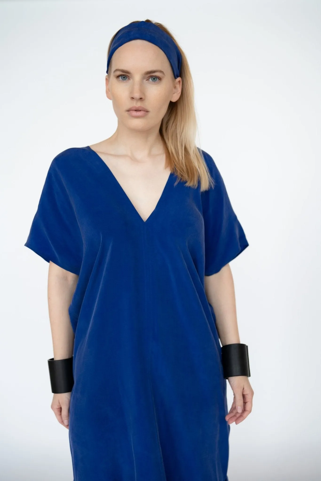 Royal Blue Cupro Kaftan Dress/ one size/Zero Waste