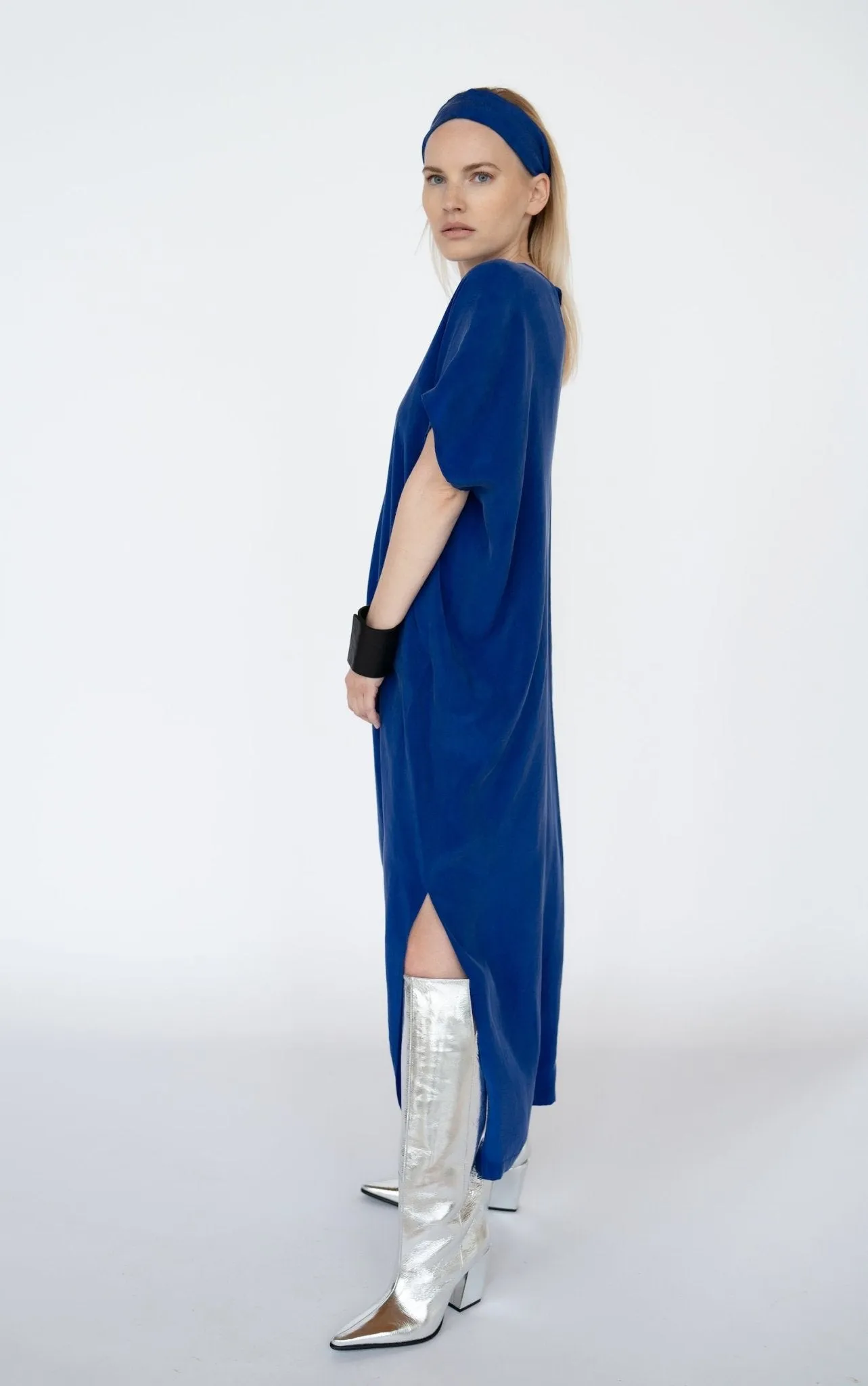 Royal Blue Cupro Kaftan Dress/ one size/Zero Waste