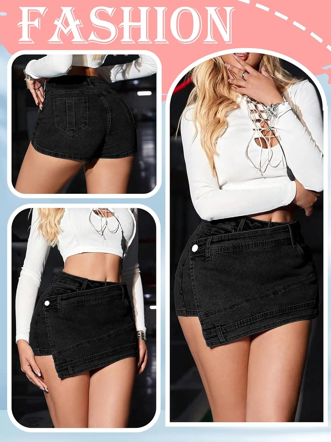 Skirts for Women Sexy Short Jean Skirt Mini Skirts for Women Lrregular with Pockets