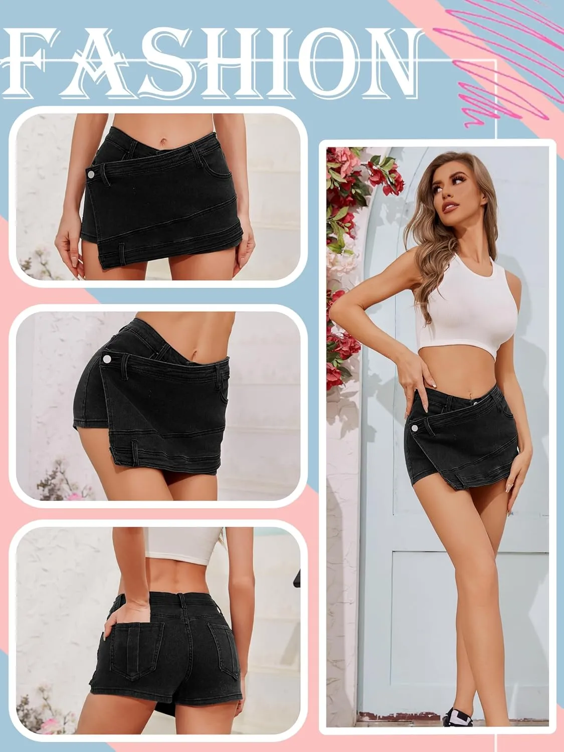 Skirts for Women Sexy Short Jean Skirt Mini Skirts for Women Lrregular with Pockets