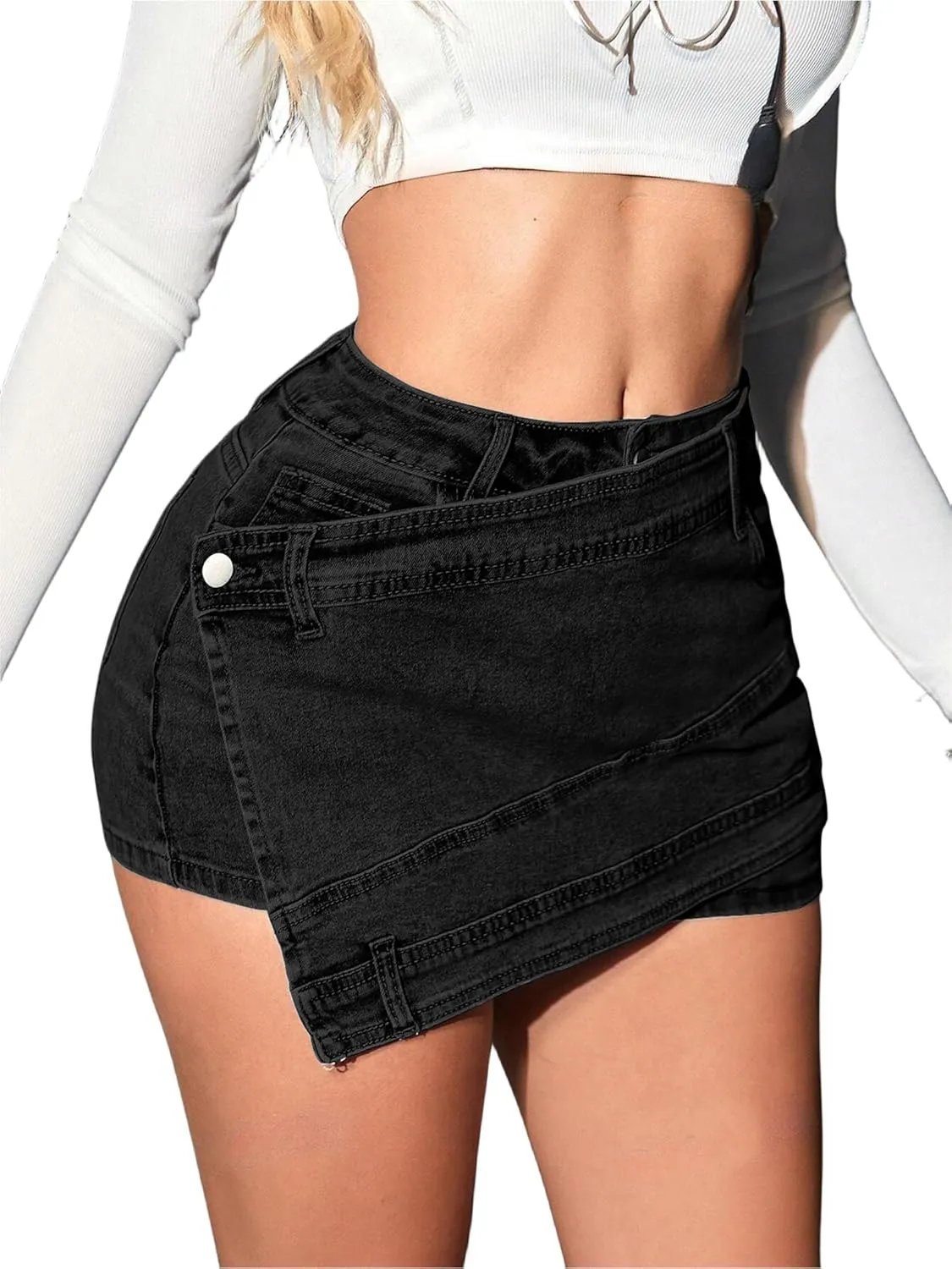 Skirts for Women Sexy Short Jean Skirt Mini Skirts for Women Lrregular with Pockets