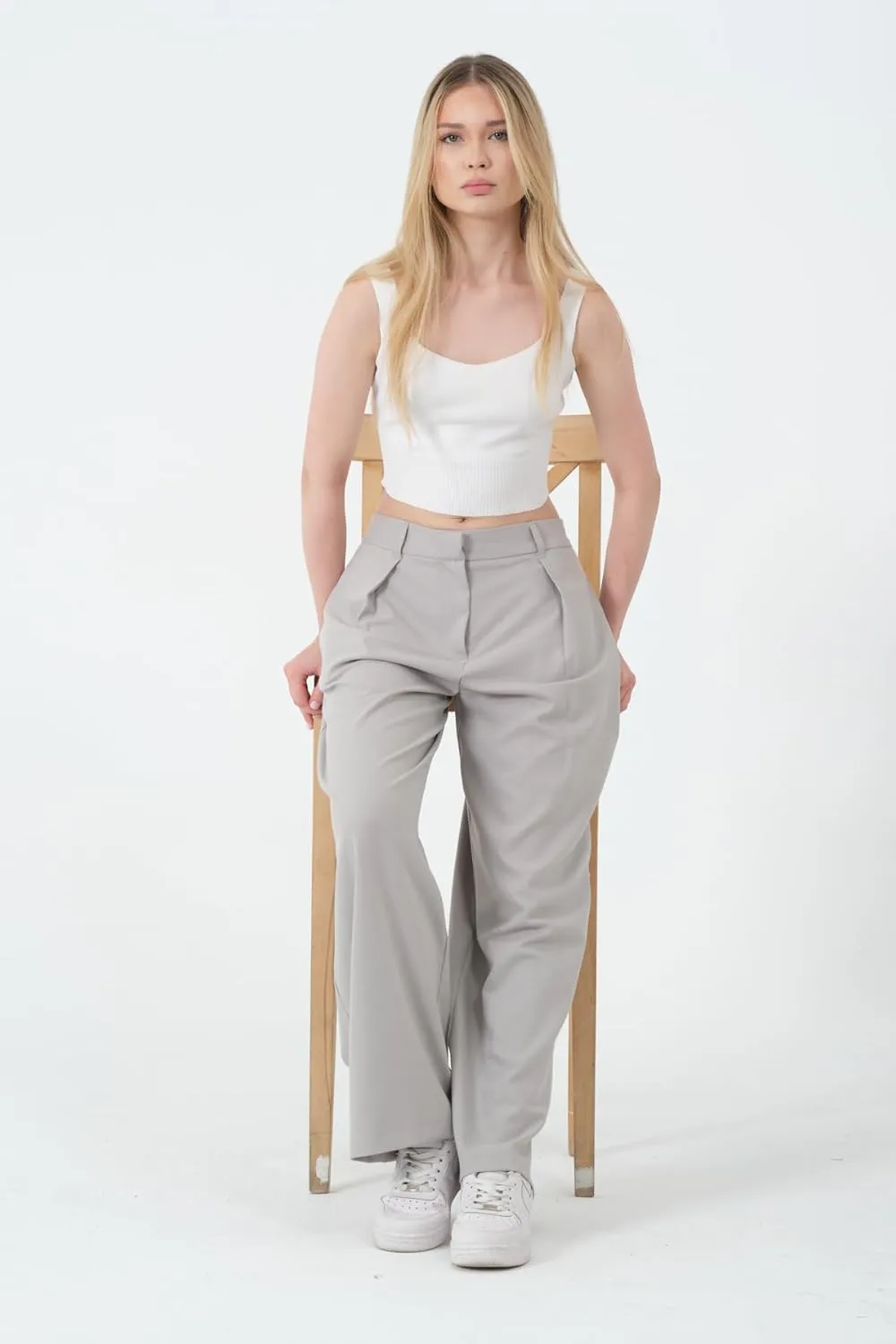 Wide Leg Work Pants Womens Elastic High Waisted Casual Office Dress Pants Trousers with Pocket Normal and Plus Size Slacks