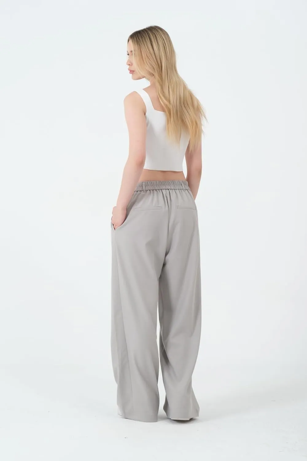 Wide Leg Work Pants Womens Elastic High Waisted Casual Office Dress Pants Trousers with Pocket Normal and Plus Size Slacks