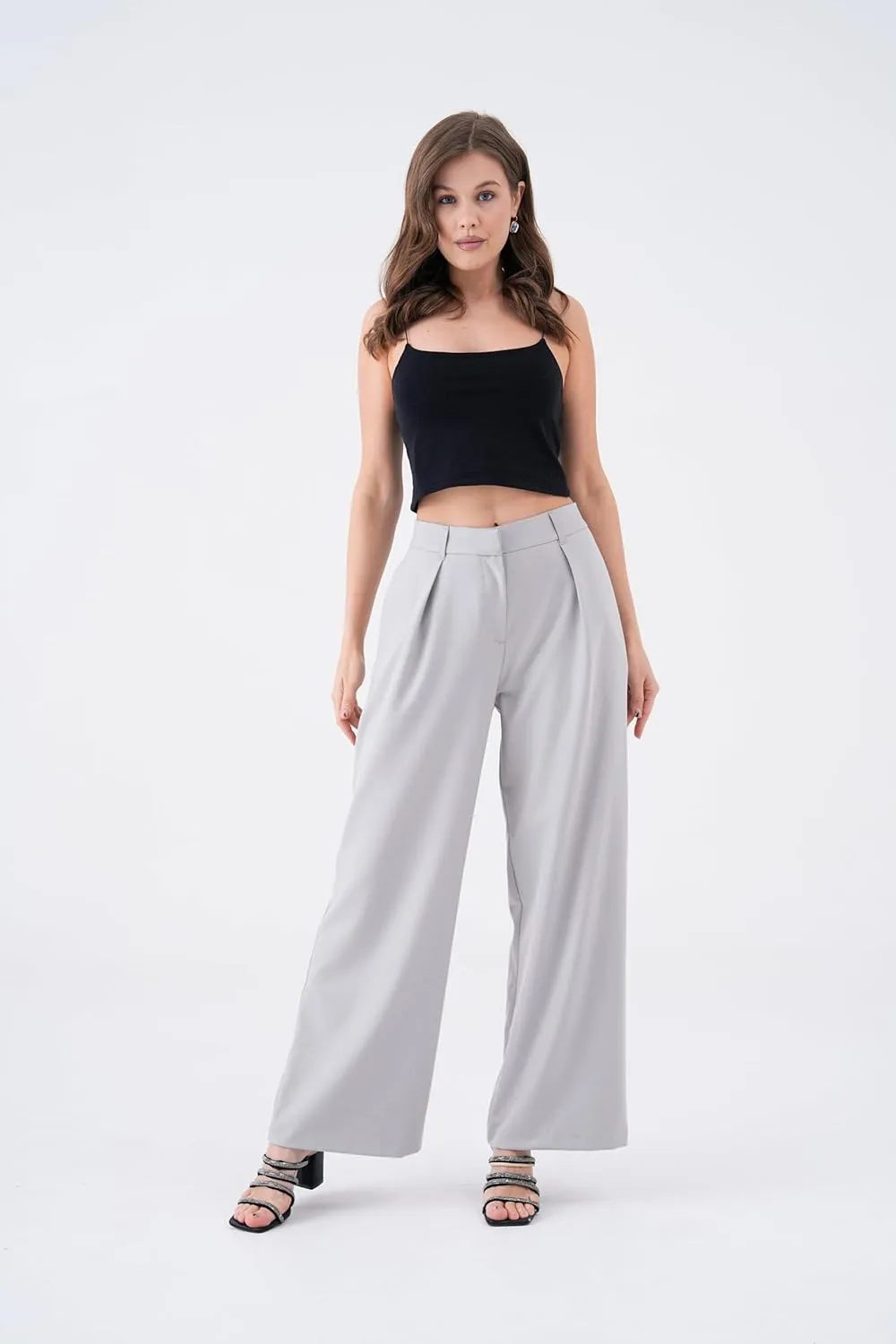 Wide Leg Work Pants Womens Elastic High Waisted Casual Office Dress Pants Trousers with Pocket Normal and Plus Size Slacks