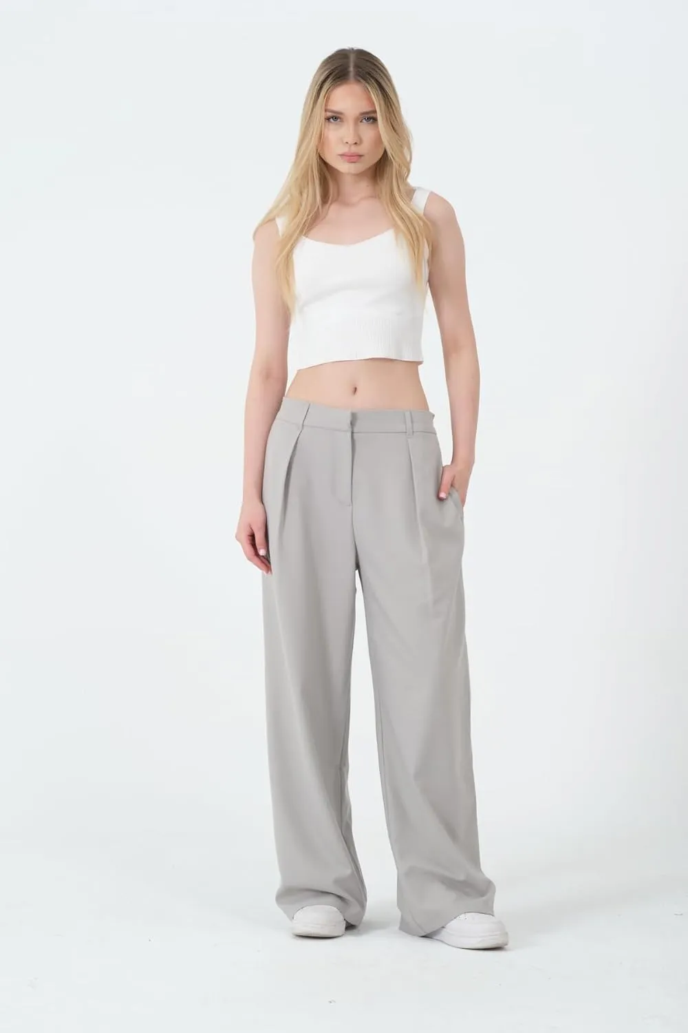 Wide Leg Work Pants Womens Elastic High Waisted Casual Office Dress Pants Trousers with Pocket Normal and Plus Size Slacks