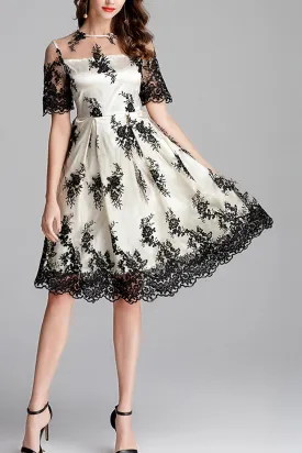 Women Beautiful Lace Flower Short Sleeve Summer Party Dress - WD66805