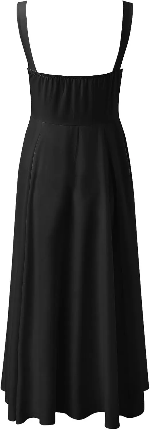 Women Summer Corset Dresses Lace up Pleated Front Slim High Slit Sling Sleeveless Dress Sexy Floral Midi Sundress
