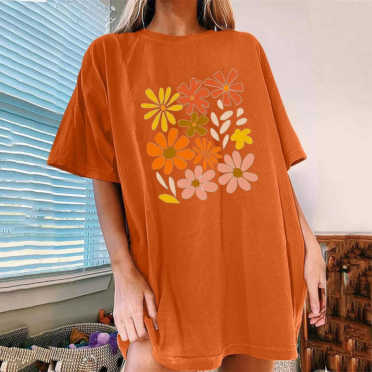 Women's Oversized T Shirts Summer Fashion Floral Print Short Sleeve Tops Casual Crewneck Loose Tees