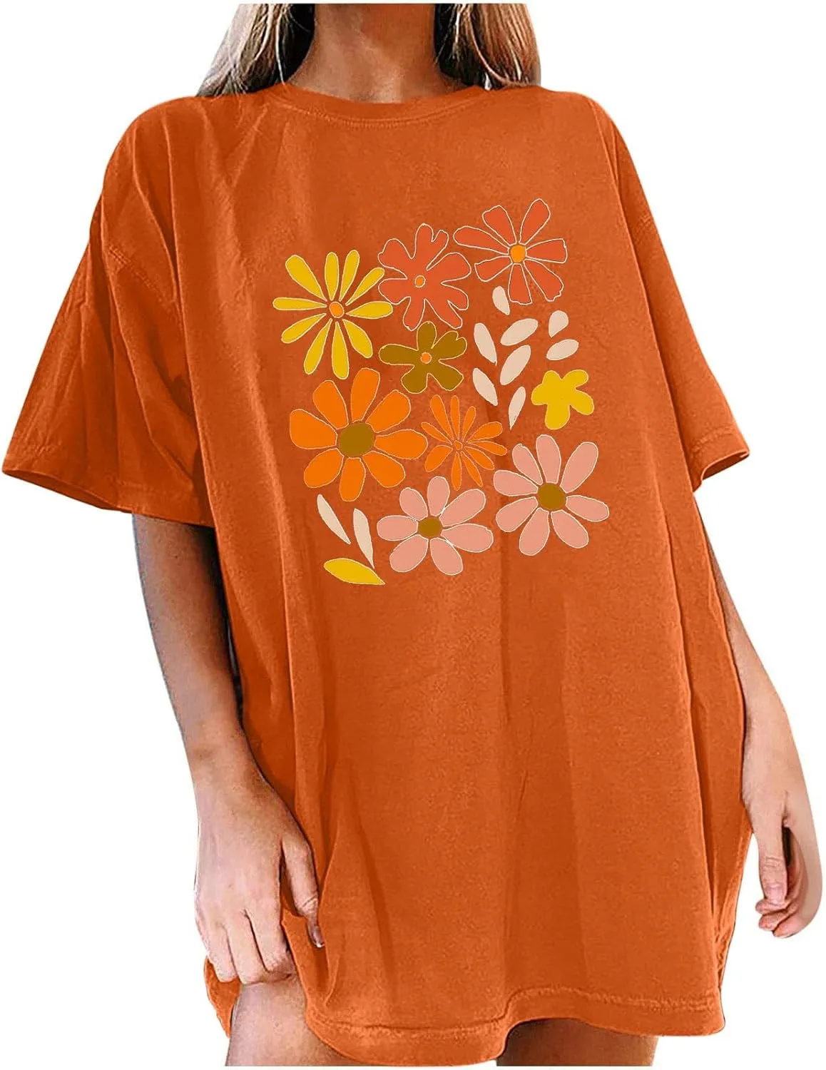 Women's Oversized T Shirts Summer Fashion Floral Print Short Sleeve Tops Casual Crewneck Loose Tees