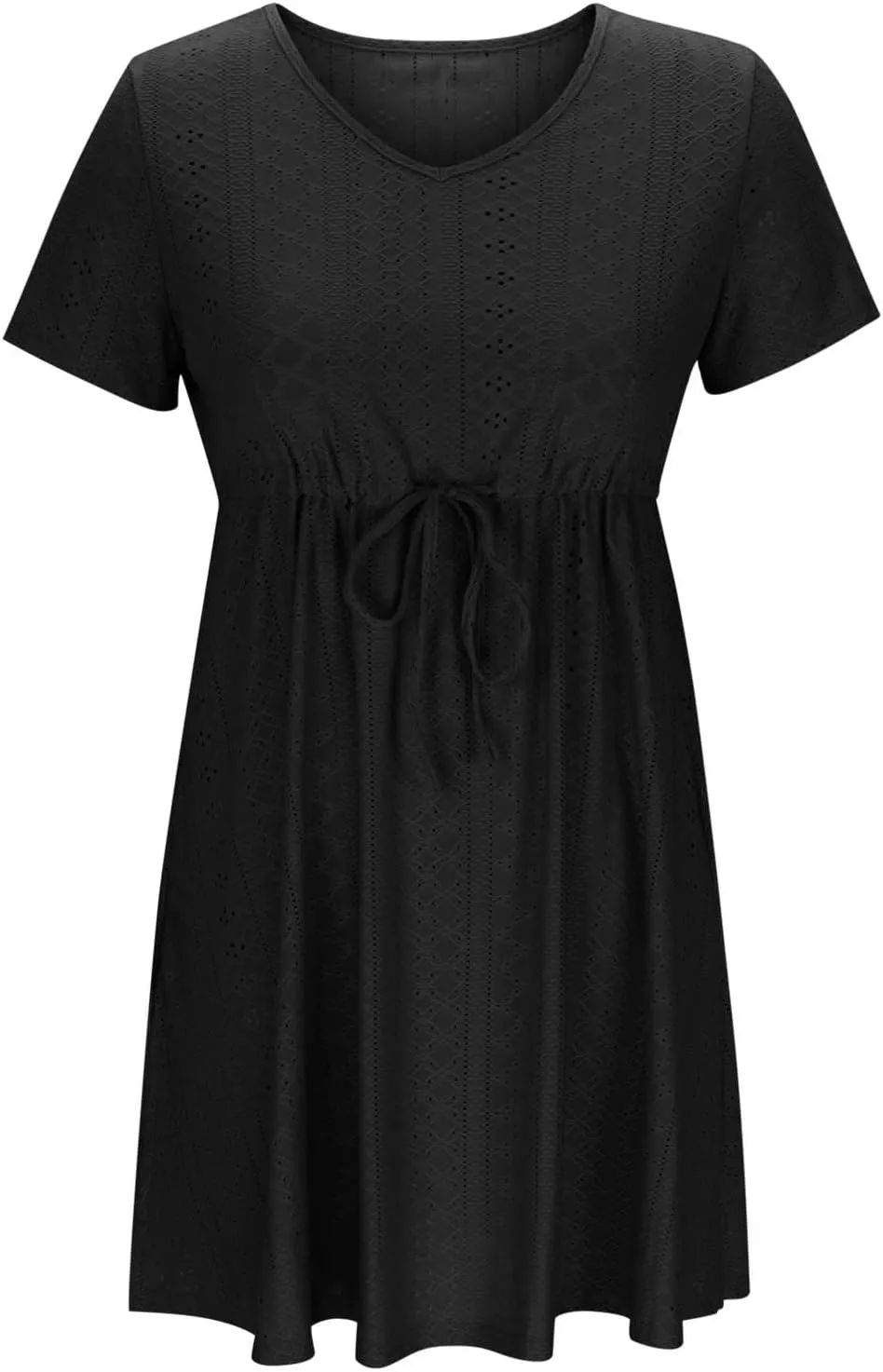 Womens Short Sleeve Dress Summer Casual Drawstring Waist Maxi Dresses Solid Trendy Vacation Rund Neck Short Dresses