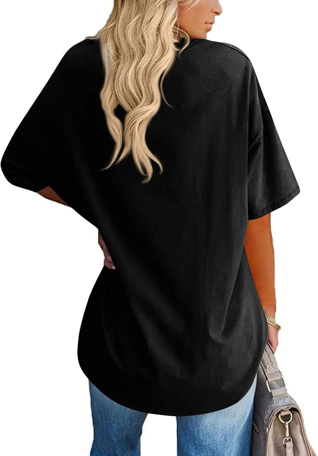 Womens Summer Oversized Shirts V Neck Business Casual Workout Tops Beach Vacation 2025 Gym Clothes Cotton Short Sleeve Tops
