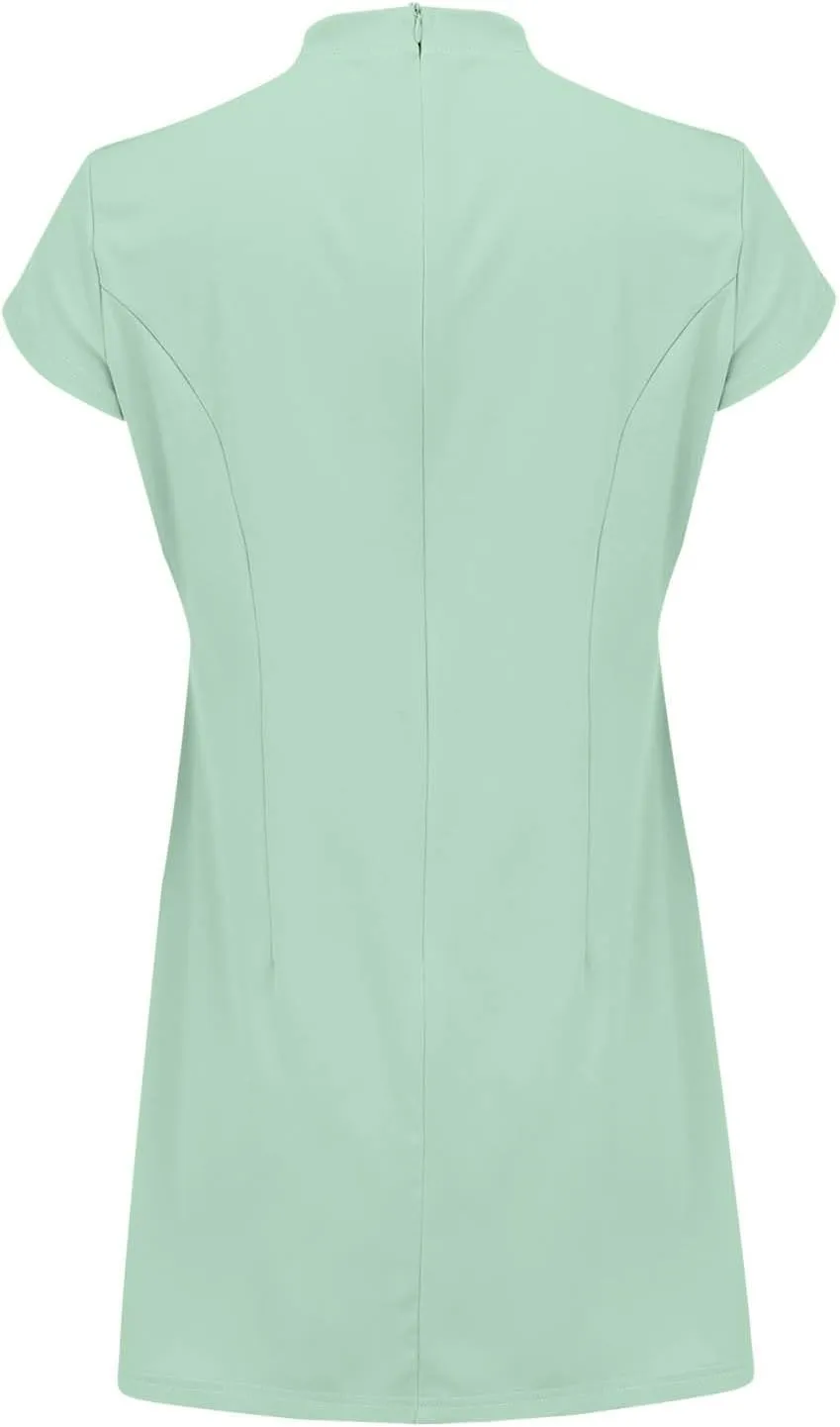 Womens Summer Slim Fit Dress Mock Round Neck Short Sleeve Bodycon Party Club Mini Dresses with Pockets Casual 2025