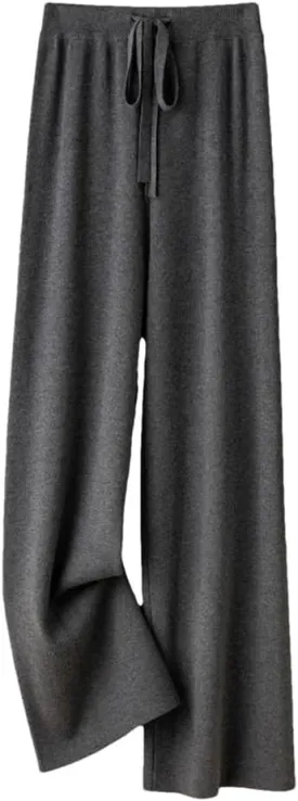Women's Wide Leg Knit Pants Winter Thick Soft Loose Trousers Casual Y2K Korean Style Floor-Length Cargo