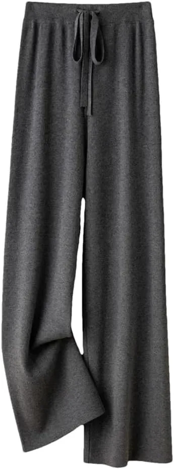 Women's Wide Leg Knit Pants Winter Thick Soft Loose Trousers Casual Y2K Korean Style Floor-Length Cargo