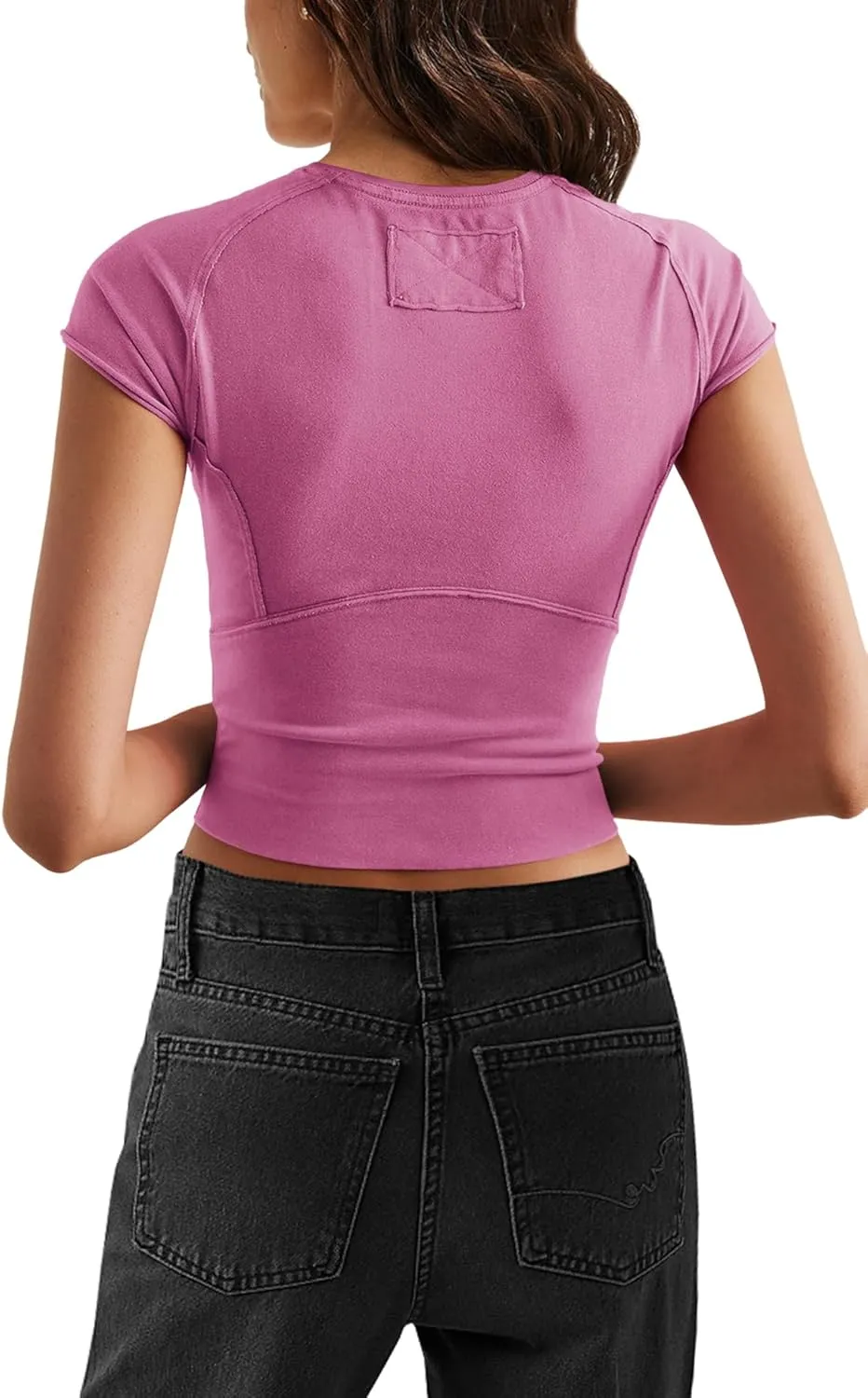 Yanekop Cropped T Shirts for Women Tight Crew Neck Cap Sleeve Tops Slim Fit Cropped Tees Basic Short Sleeve Workout Tops